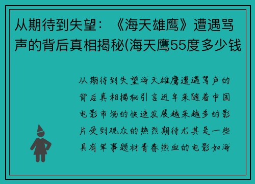 从期待到失望：《海天雄鹰》遭遇骂声的背后真相揭秘(海天鹰55度多少钱)